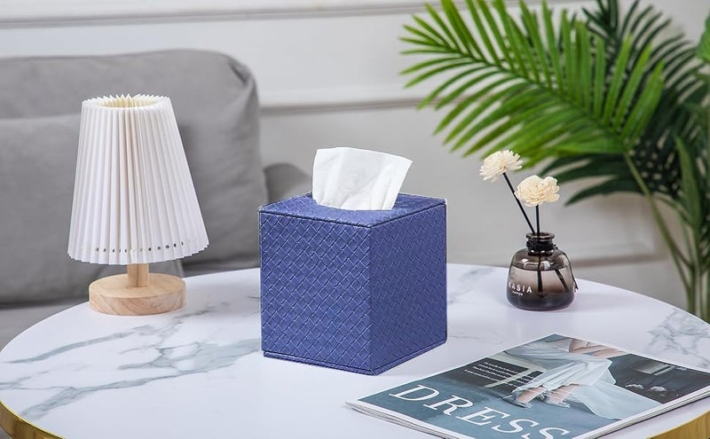 SUNYUROU Blue Tissue Box Cover,Tissue Box Cover Square,Blue Tissue Box Holders,Tissue Holder for Bathroom Accessories,Bathroom Tissue Holders - Image 4